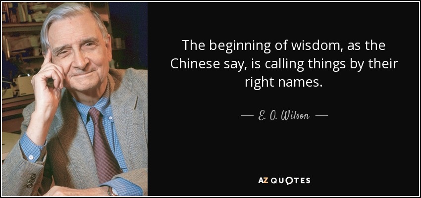 The beginning of wisdom, as the Chinese say, is calling things by their right names. - E. O. Wilson