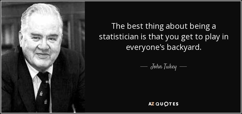 The best thing about being a statistician is that you get to play in everyone's backyard. - John Tukey