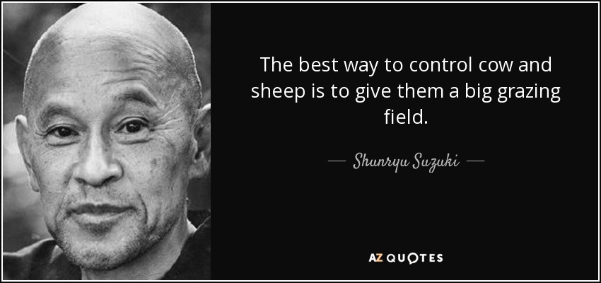 The best way to control cow and sheep is to give them a big grazing field. - Shunryu Suzuki