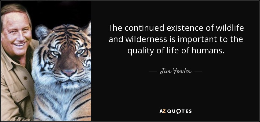 The continued existence of wildlife and wilderness is important to the quality of life of humans. - Jim Fowler