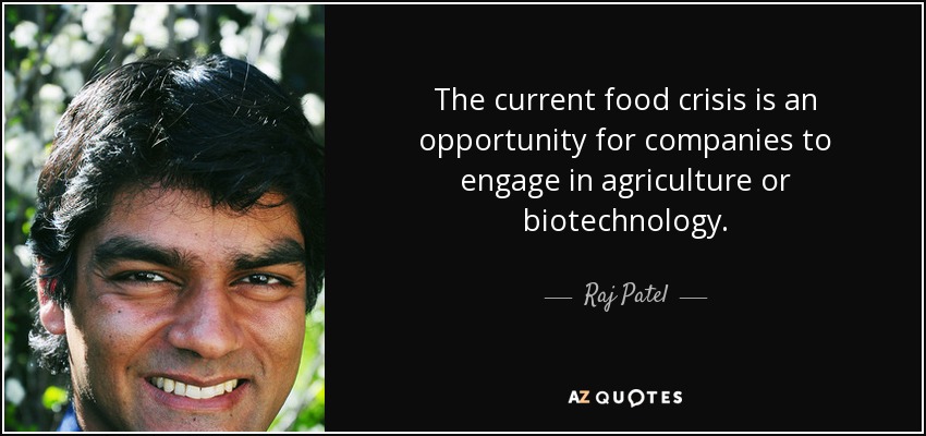The current food crisis is an opportunity for companies to engage in agriculture or biotechnology. - Raj Patel