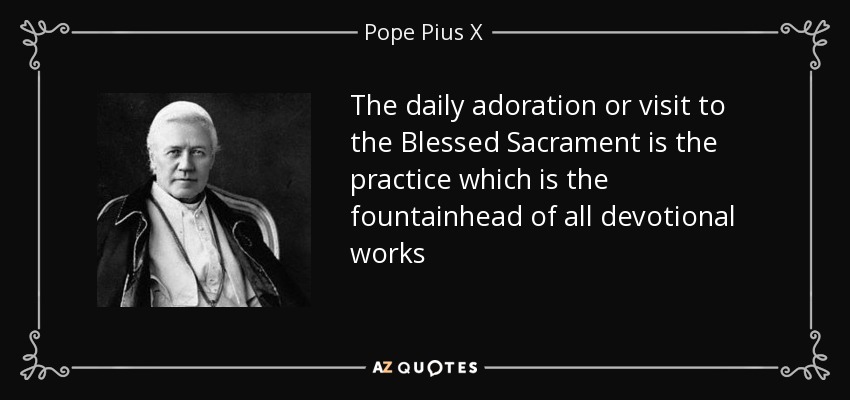 The daily adoration or visit to the Blessed Sacrament is the practice which is the fountainhead of all devotional works - Pope Pius X