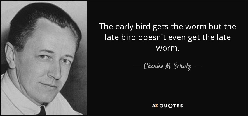 The early bird gets the worm but the late bird doesn't even get the late worm. - Charles M. Schulz