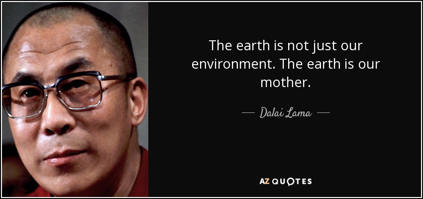 The earth is not just our environment. The earth is our mother. - Dalai Lama