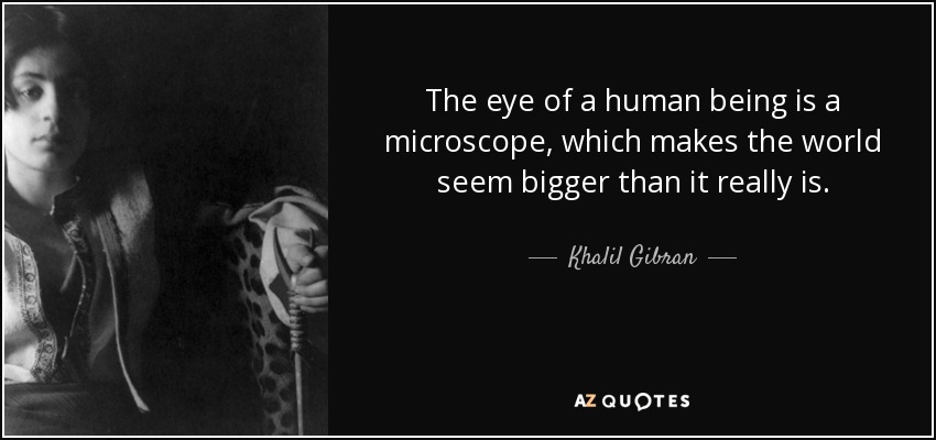 The eye of a human being is a microscope, which makes the world seem bigger than it really is. - Khalil Gibran