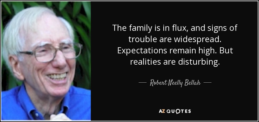 The family is in flux, and signs of trouble are widespread. Expectations remain high. But realities are disturbing. - Robert Neelly Bellah