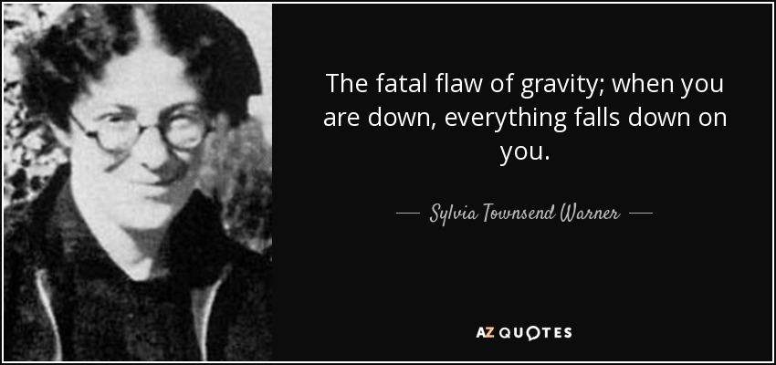 The fatal flaw of gravity; when you are down, everything falls down on you. - Sylvia Townsend Warner