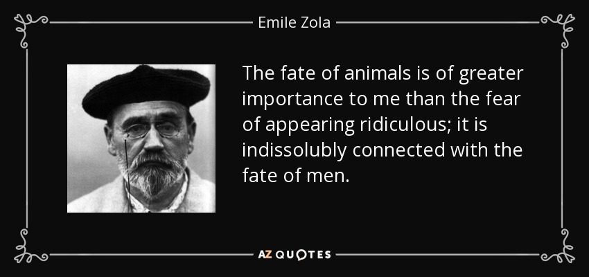 The fate of animals is of greater importance to me than the fear of appearing ridiculous; it is indissolubly connected with the fate of men. - Emile Zola