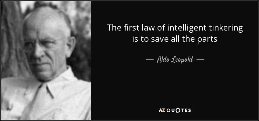The first law of intelligent tinkering is to save all the parts - Aldo Leopold