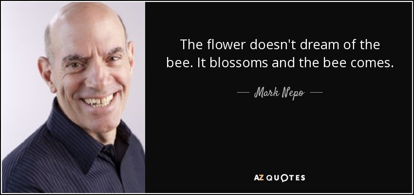 The flower doesn't dream of the bee. It blossoms and the bee comes. - Mark Nepo