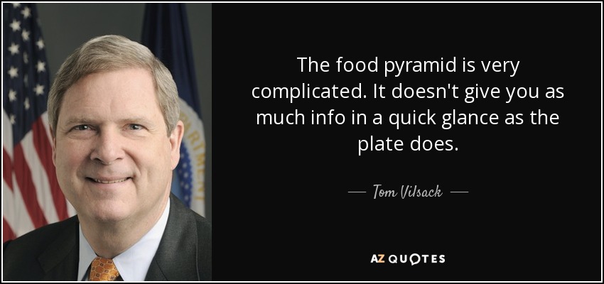 The food pyramid is very complicated. It doesn't give you as much info in a quick glance as the plate does. - Tom Vilsack