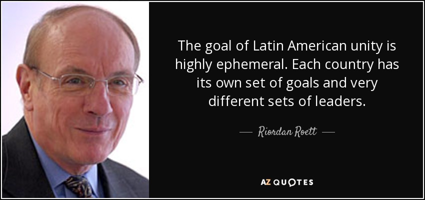 The goal of Latin American unity is highly ephemeral. Each country has its own set of goals and very different sets of leaders. - Riordan Roett