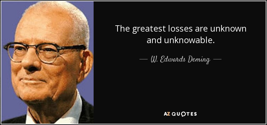 The greatest losses are unknown and unknowable. - W. Edwards Deming