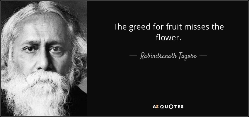 The greed for fruit misses the flower. - Rabindranath Tagore