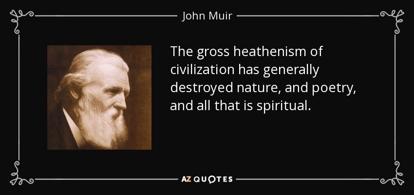 The gross heathenism of civilization has generally destroyed nature, and poetry, and all that is spiritual. - John Muir