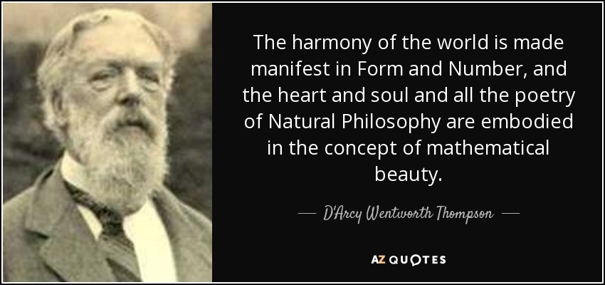 The harmony of the world is made manifest in Form and Number, and the heart and soul and all the poetry of Natural Philosophy are embodied in the concept of mathematical beauty. - D'Arcy Wentworth Thompson