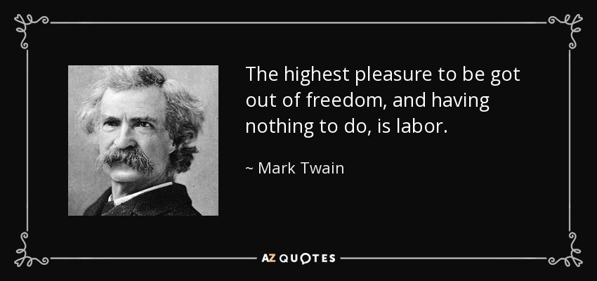 The highest pleasure to be got out of freedom, and having nothing to do, is labor. - Mark Twain