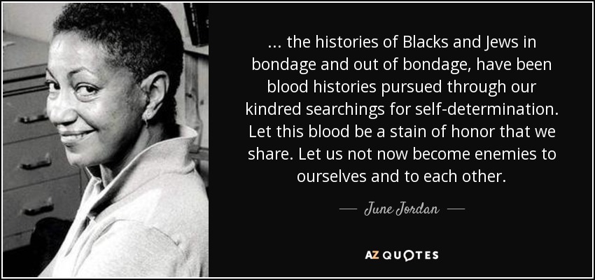 June Jordan Quote The Histories Of Blacks And Jews In Bondage And 