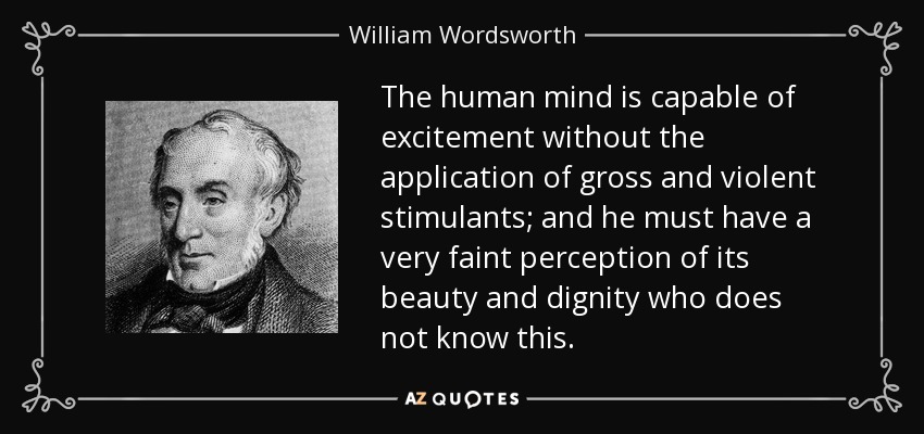 The human mind is capable of excitement without the application of gross and violent stimulants; and he must have a very faint perception of its beauty and dignity who does not know this. - William Wordsworth