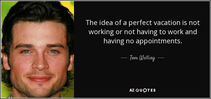 The idea of a perfect vacation is not working or not having to work and having no appointments. - Tom Welling