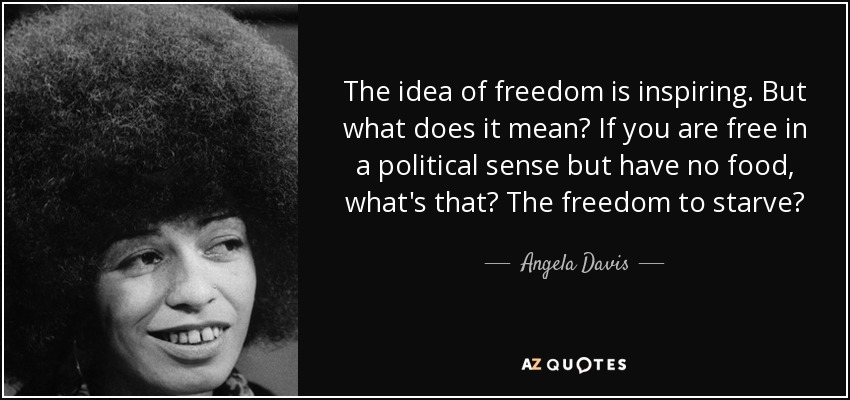 The idea of freedom is inspiring. But what does it mean? If you are free in a political sense but have no food, what's that? The freedom to starve? - Angela Davis