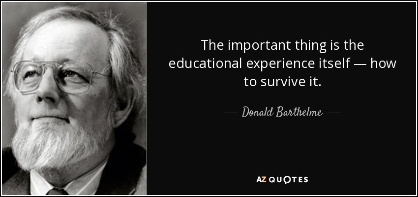 The important thing is the educational experience itself — how to survive it. - Donald Barthelme