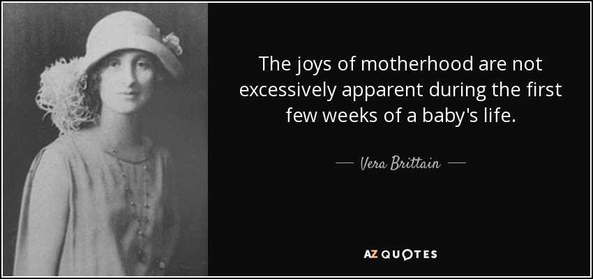 The joys of motherhood are not excessively apparent during the first few weeks of a baby's life. - Vera Brittain