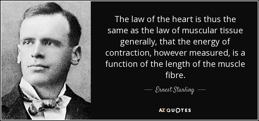 The law of the heart is thus the same as the law of muscular tissue generally, that the energy of contraction, however measured, is a function of the length of the muscle fibre. - Ernest Starling