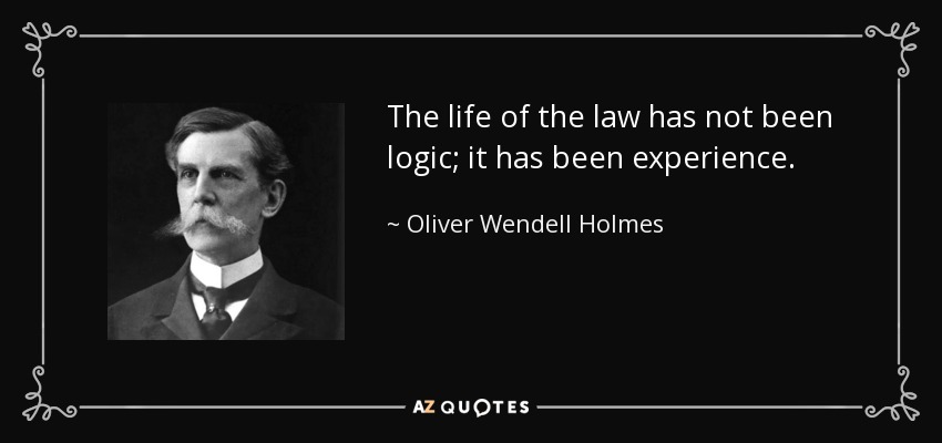 The life of the law has not been logic; it has been experience. - Oliver Wendell Holmes, Jr.
