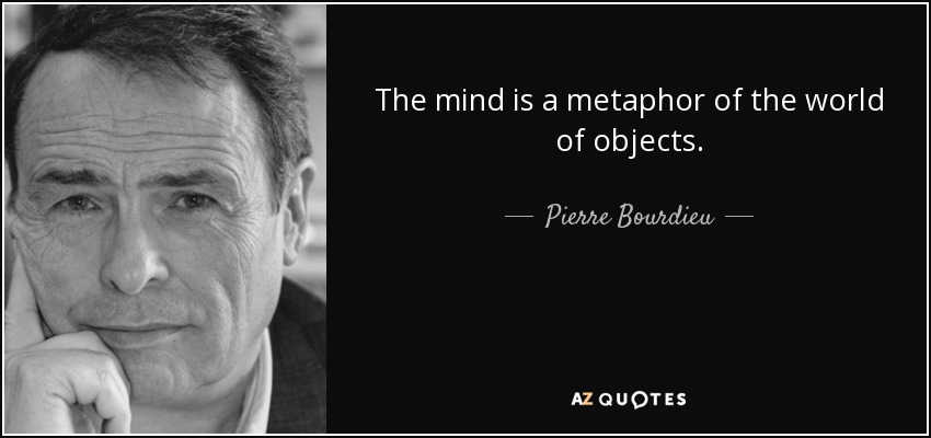 The mind is a metaphor of the world of objects. - Pierre Bourdieu