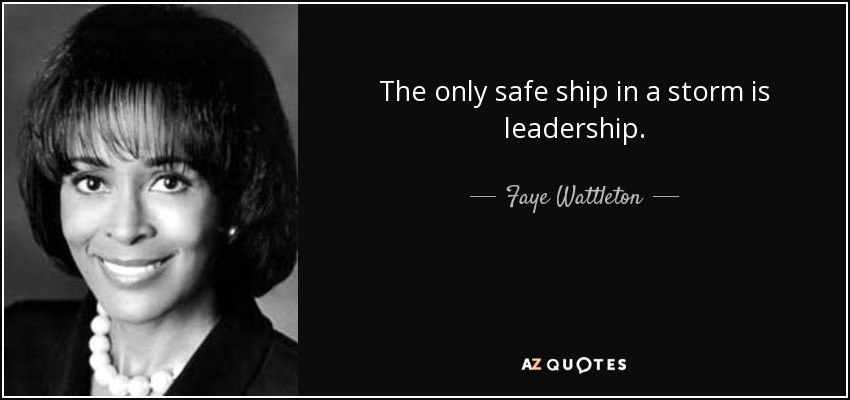 The only safe ship in a storm is leadership. - Faye Wattleton