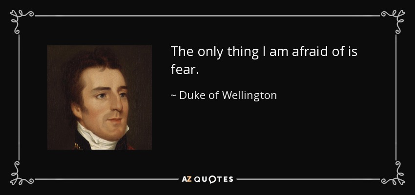 The only thing I am afraid of is fear. - Duke of Wellington