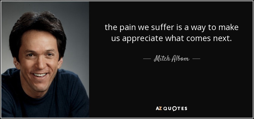 the pain we suffer is a way to make us appreciate what comes next. - Mitch Albom