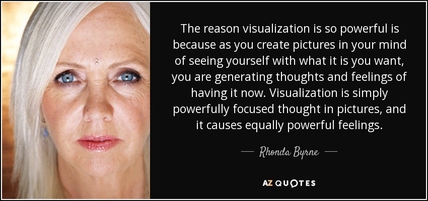 The reason visualization is so powerful is because as you create pictures in your mind of seeing yourself with what it is you want, you are generating thoughts and feelings of having it now. Visualization is simply powerfully focused thought in pictures, and it causes equally powerful feelings. - Rhonda Byrne