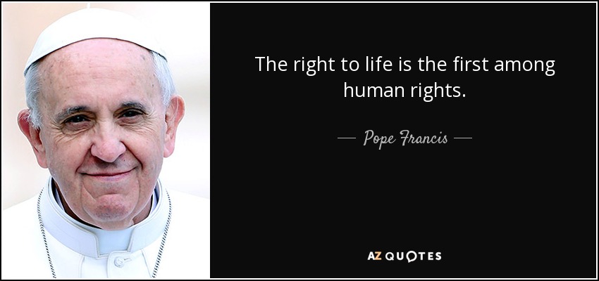 The right to life is the first among human rights. - Pope Francis