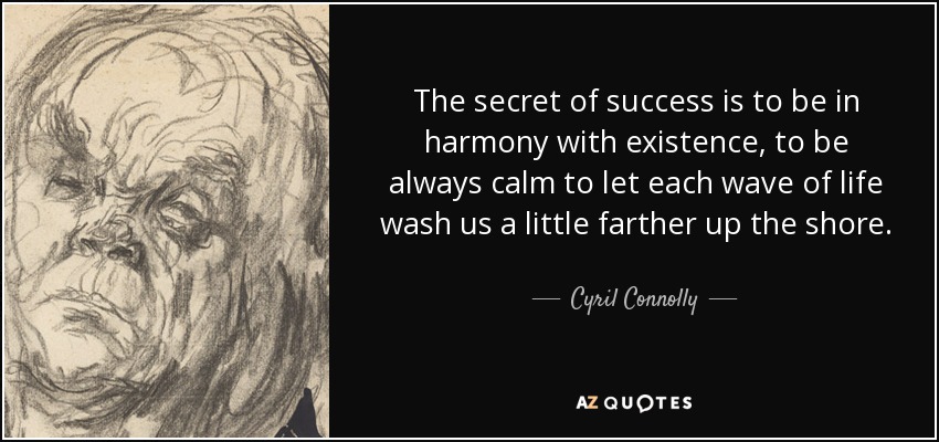 The secret of success is to be in harmony with existence, to be always calm to let each wave of life wash us a little farther up the shore. - Cyril Connolly
