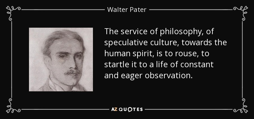The service of philosophy, of speculative culture, towards the human spirit, is to rouse, to startle it to a life of constant and eager observation. - Walter Pater