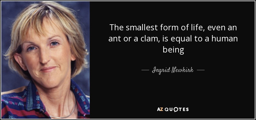 The smallest form of life, even an ant or a clam, is equal to a human being - Ingrid Newkirk