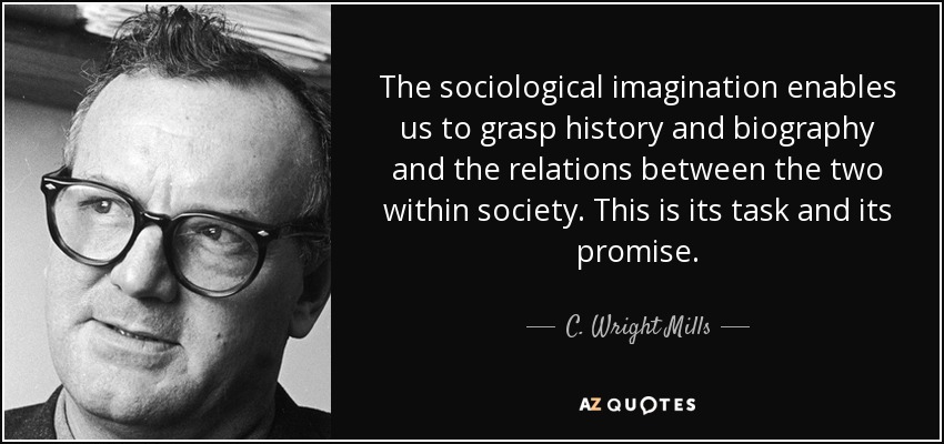The sociological imagination enables us to grasp history and biography and the relations between the two within society. This is its task and its promise. - C. Wright Mills