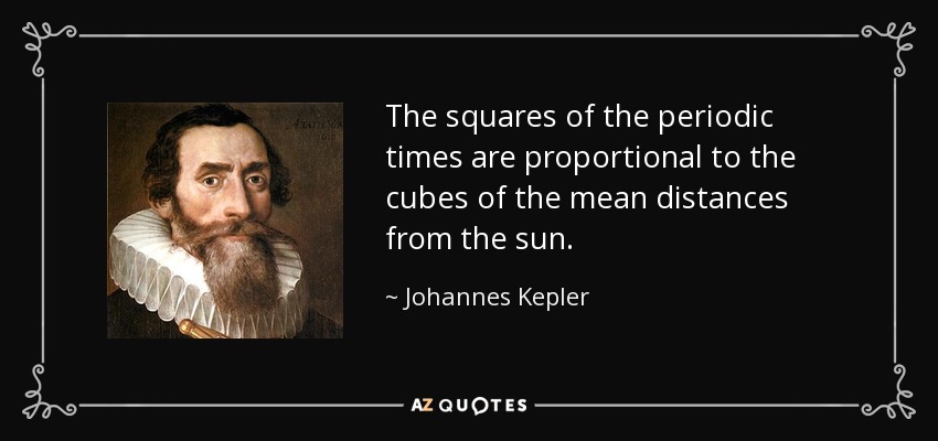 The squares of the periodic times are proportional to the cubes of the mean distances from the sun. - Johannes Kepler