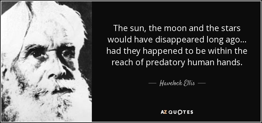 The sun, the moon and the stars would have disappeared long ago... had they happened to be within the reach of predatory human hands. - Havelock Ellis