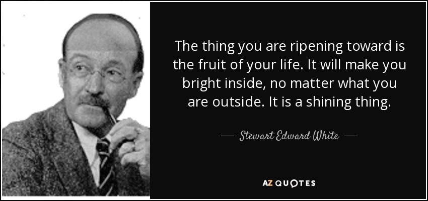 The thing you are ripening toward is the fruit of your life. It will make you bright inside, no matter what you are outside. It is a shining thing. - Stewart Edward White