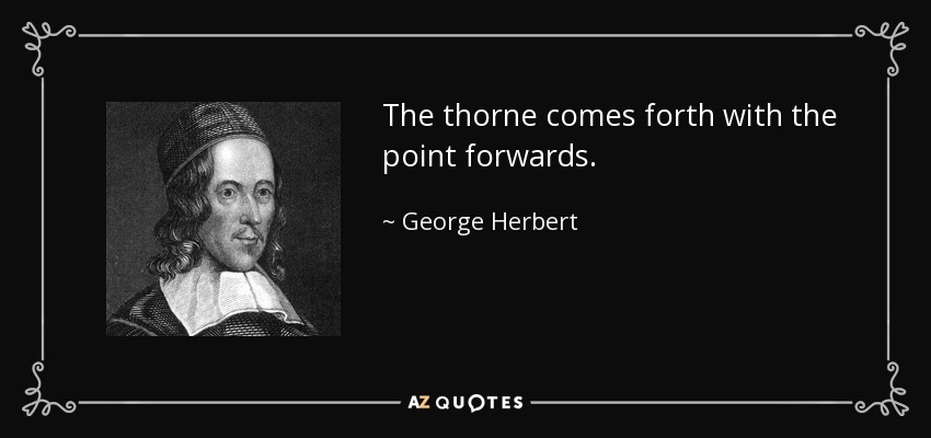 The thorne comes forth with the point forwards. - George Herbert