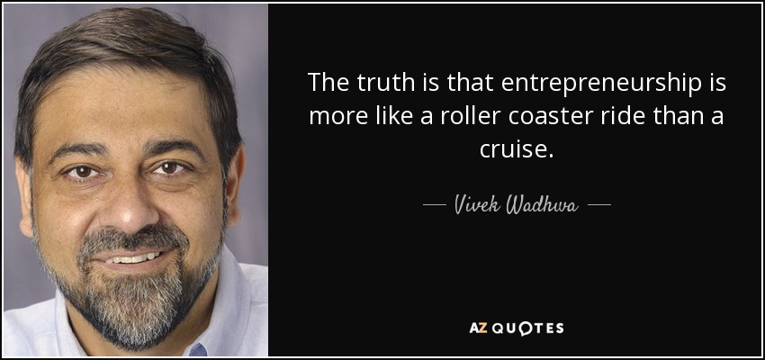 The truth is that entrepreneurship is more like a roller coaster ride than a cruise. - Vivek Wadhwa