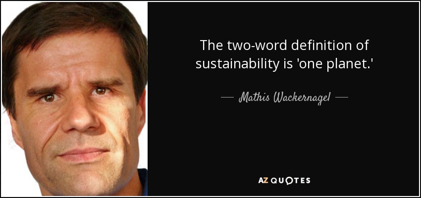 The two-word definition of sustainability is 'one planet.' - Mathis Wackernagel
