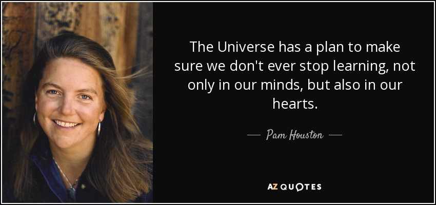 The Universe has a plan to make sure we don't ever stop learning, not only in our minds, but also in our hearts. - Pam Houston