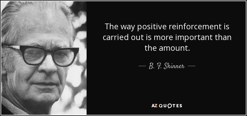 The way positive reinforcement is carried out is more important than the amount. - B. F. Skinner