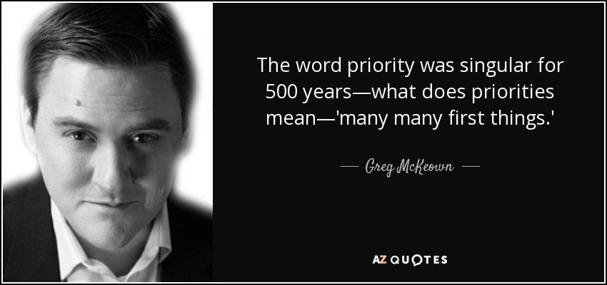 Greg McKeown Quote The Word Priority Was Singular For 500 Years what 