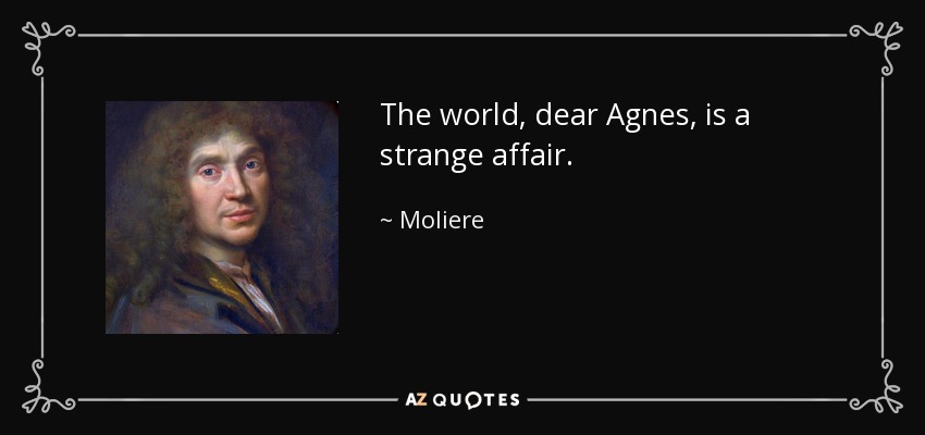 The world, dear Agnes, is a strange affair. - Moliere
