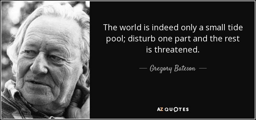 The world is indeed only a small tide pool; disturb one part and the rest is threatened. - Gregory Bateson